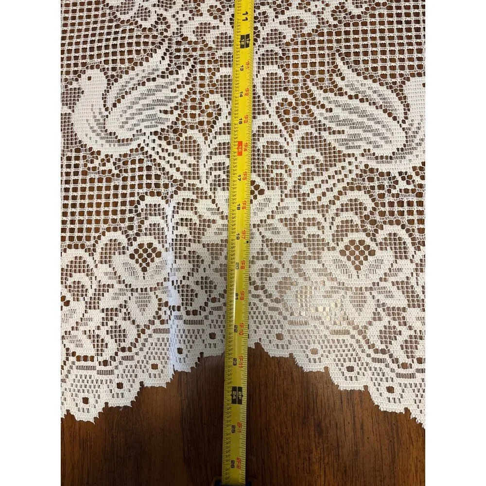 Vintage Lace Curtain Panel With Doves & Floral Design White Polyester Home Decor